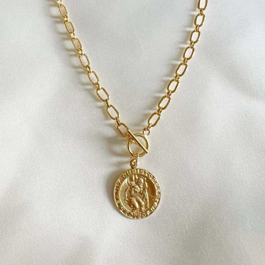 St. Christopher Journey Gold Filled Toggle Necklace