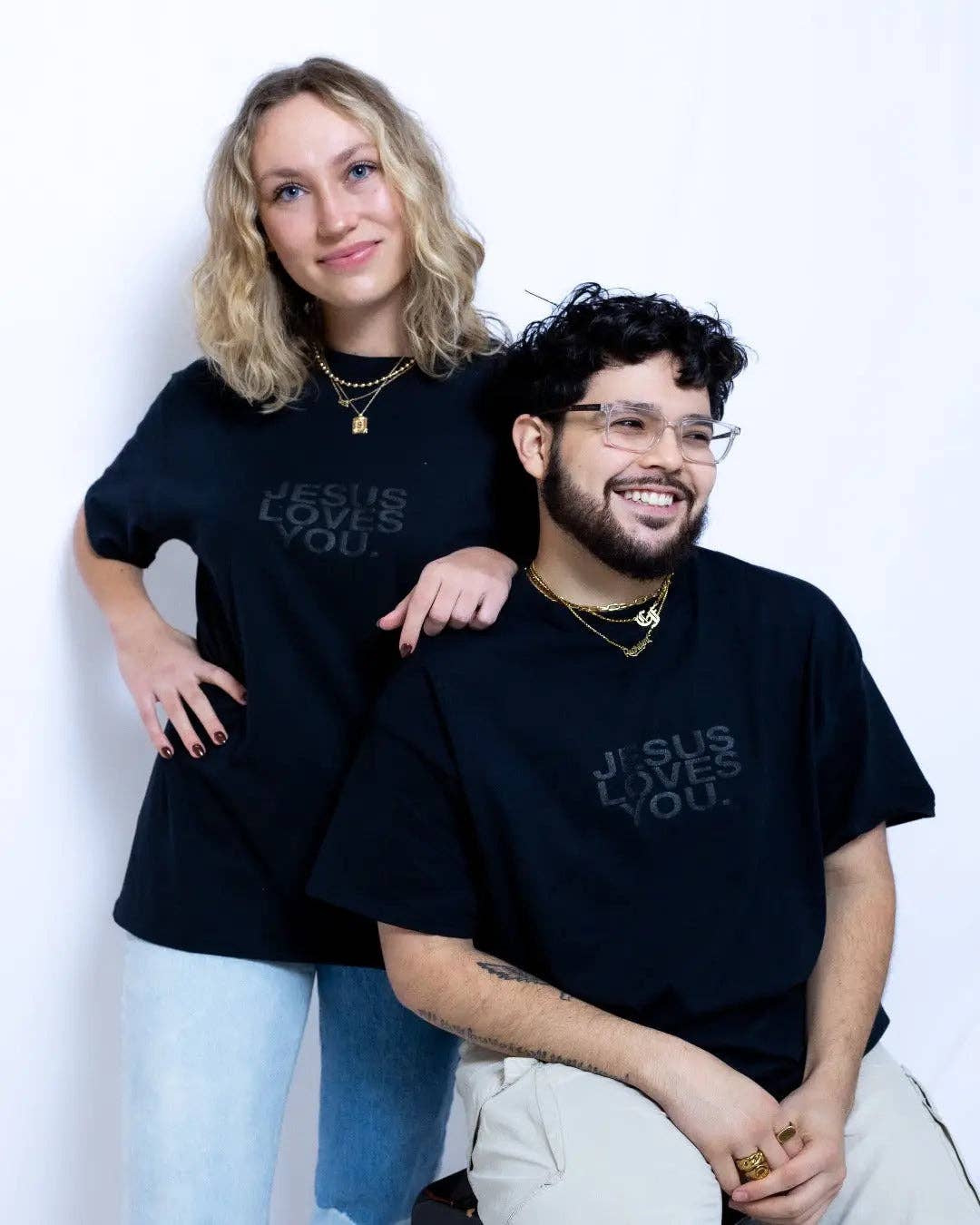 Jesus Loves You Black Puff Print Tee