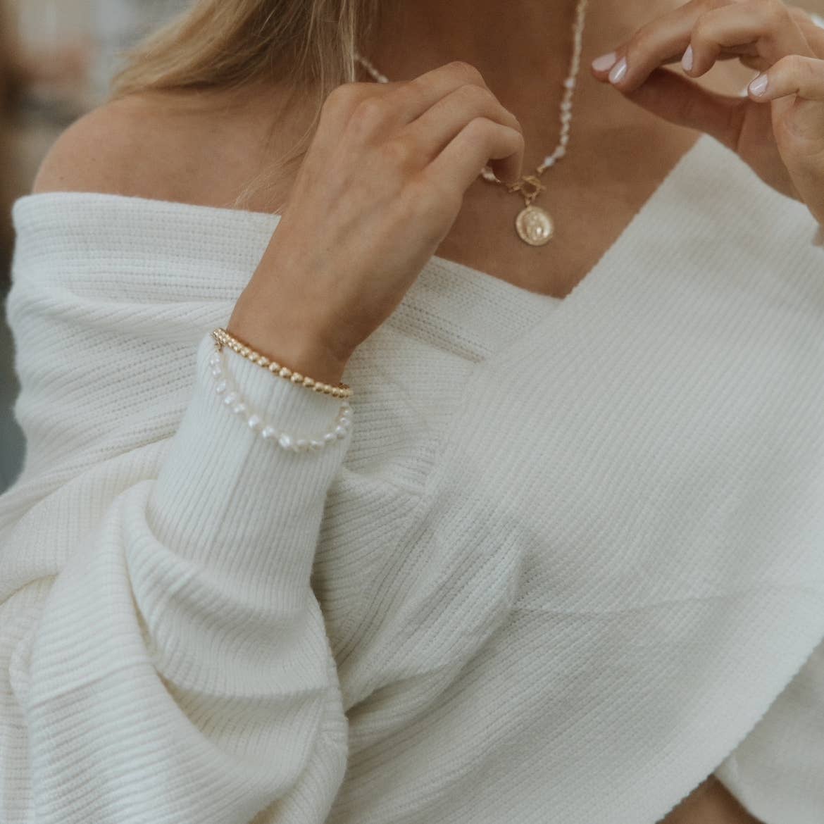 St. Christopher Toggle Pearl Gold Filled Necklace