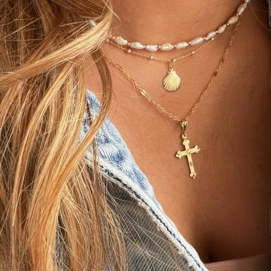 Risen Religious Gold Filled Cross Necklace