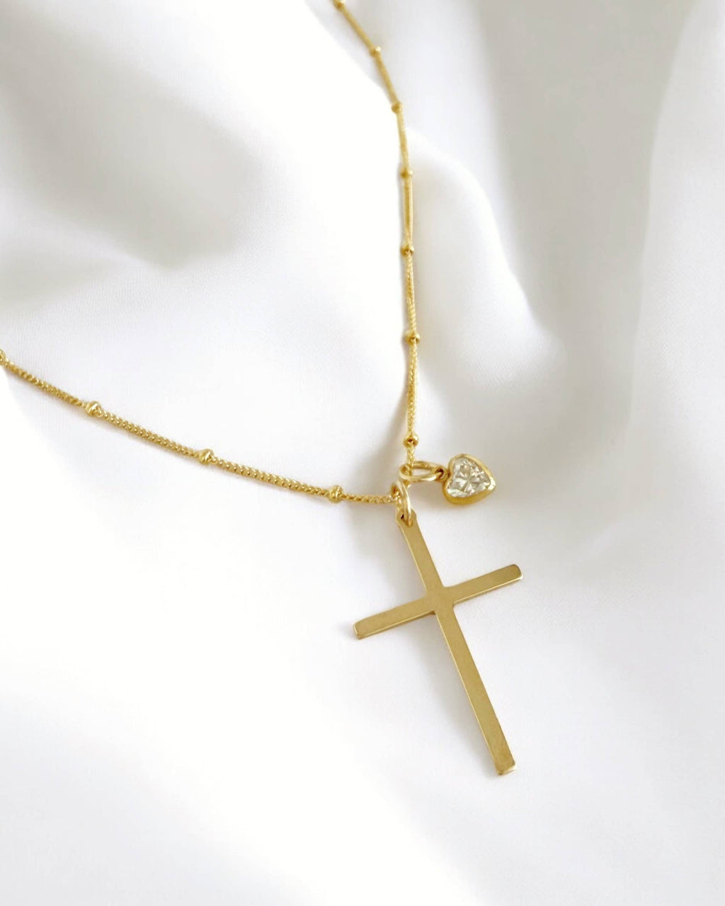 Cross + Heart Gold Filled Necklace