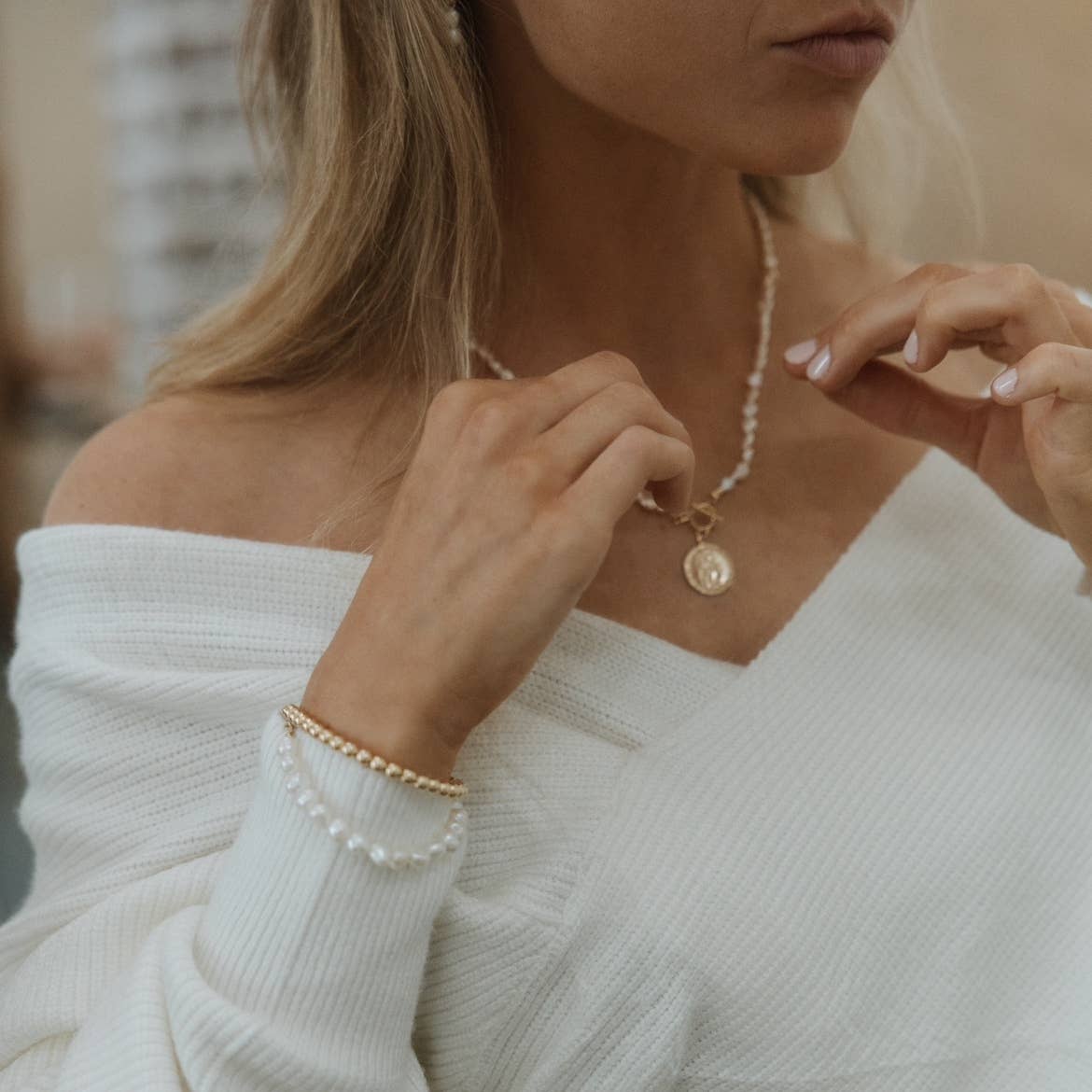 St. Christopher Toggle Pearl Gold Filled Necklace