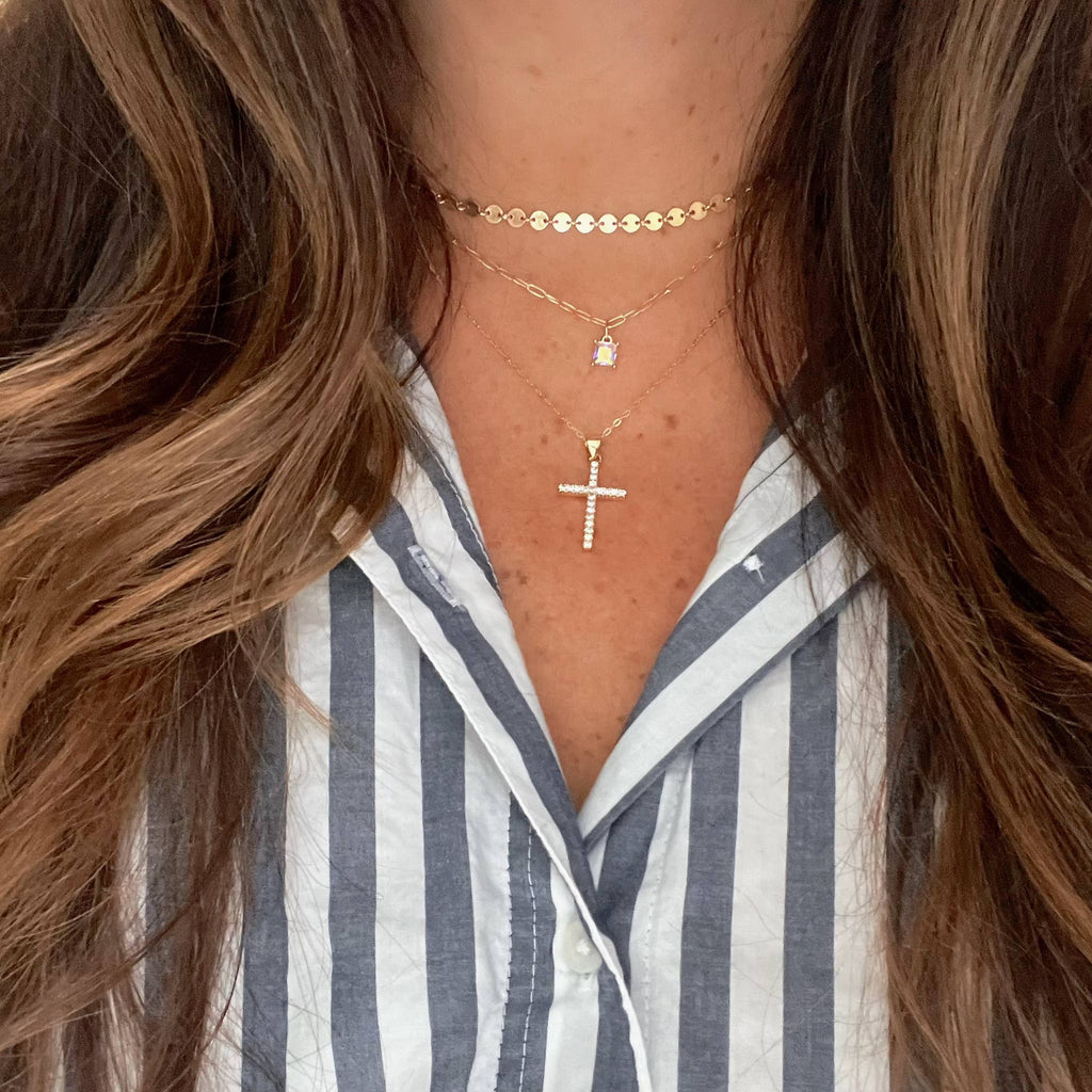 Gold Filled CZ Cross Necklace