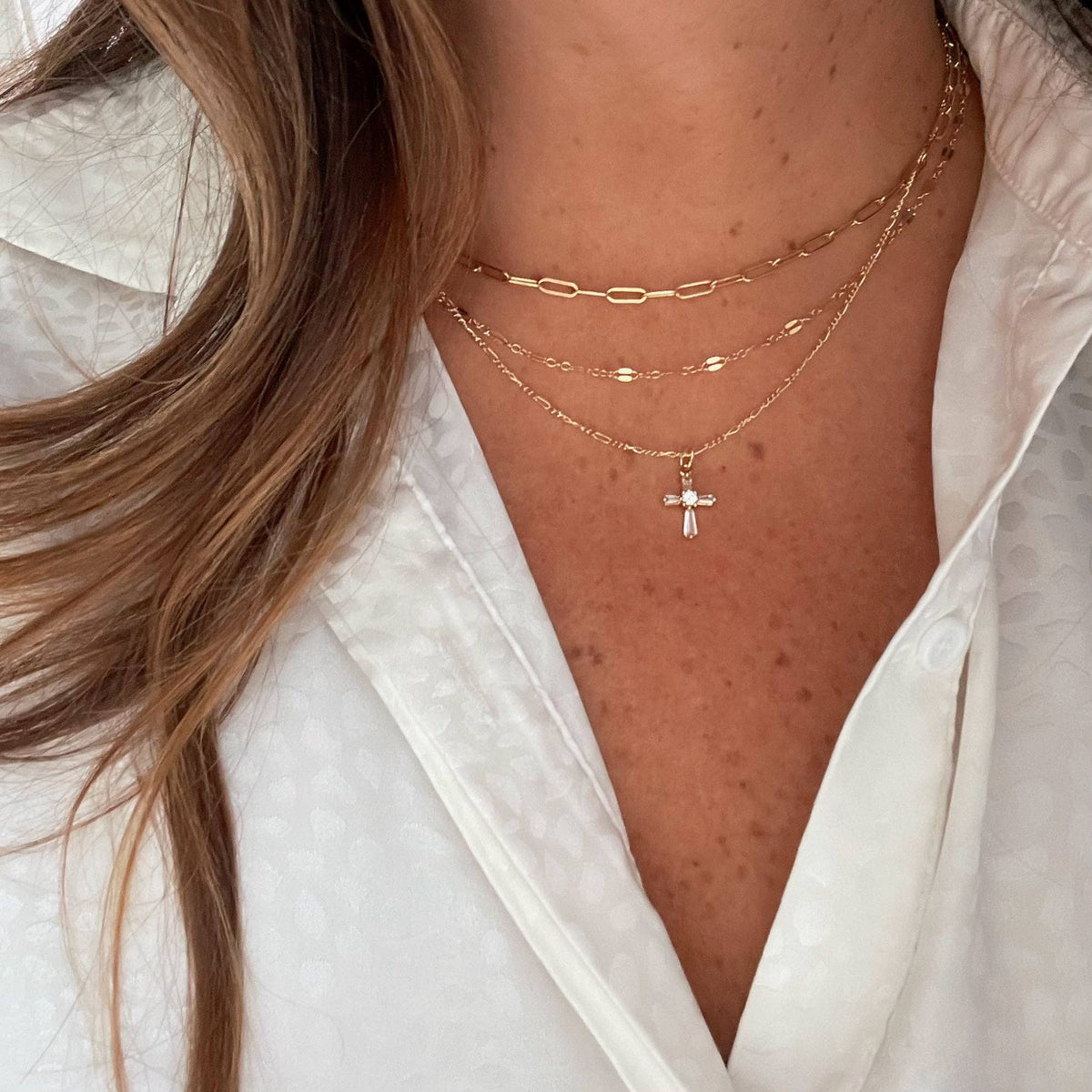 Gold Filled Petite CZ Cross Pendant