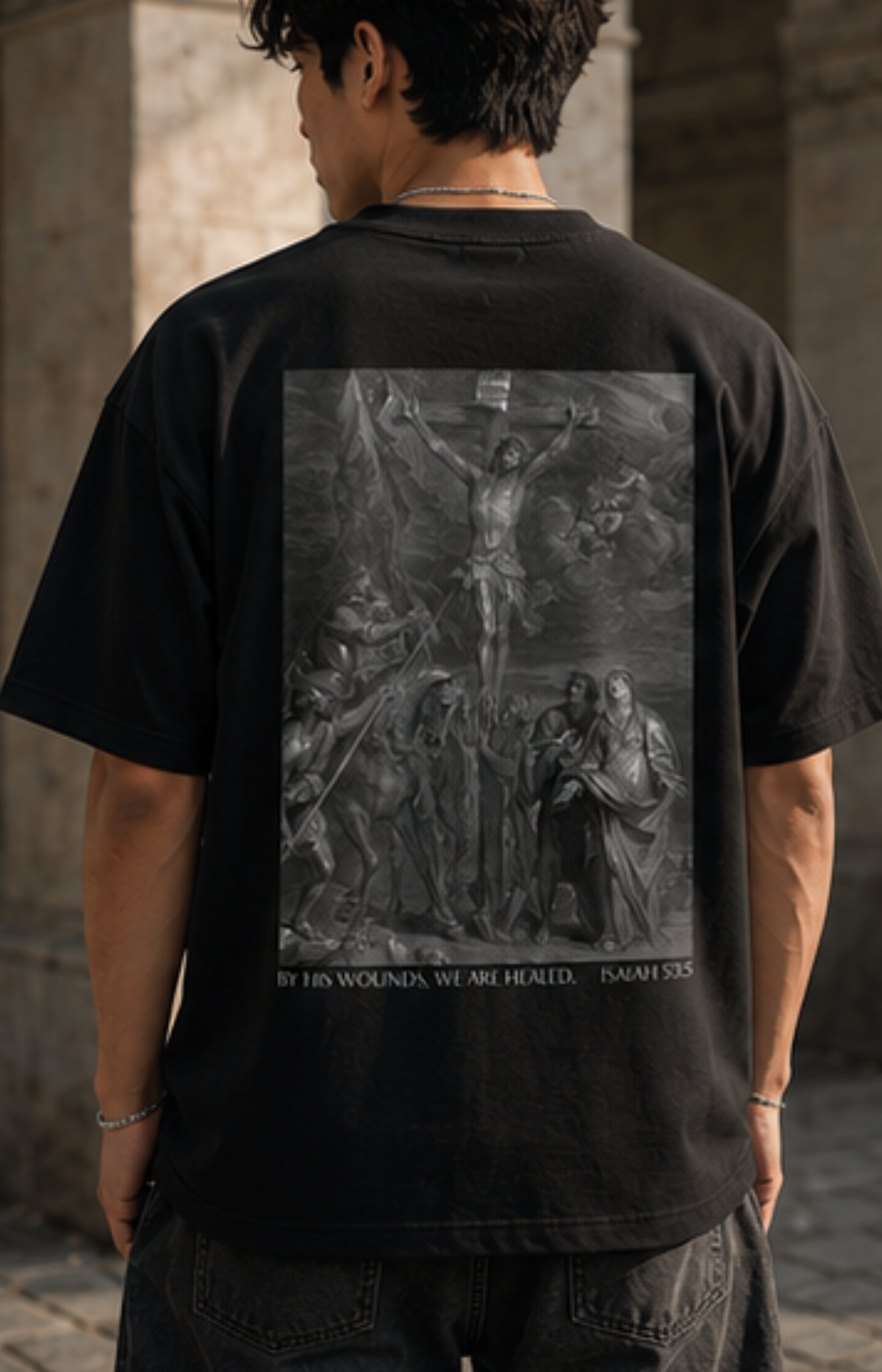By His Wounds Crucifixion Heayweight Tee