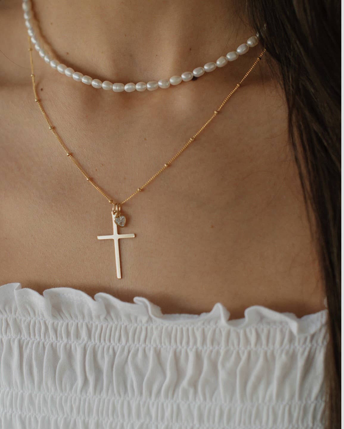 Cross + Heart Gold Filled Necklace