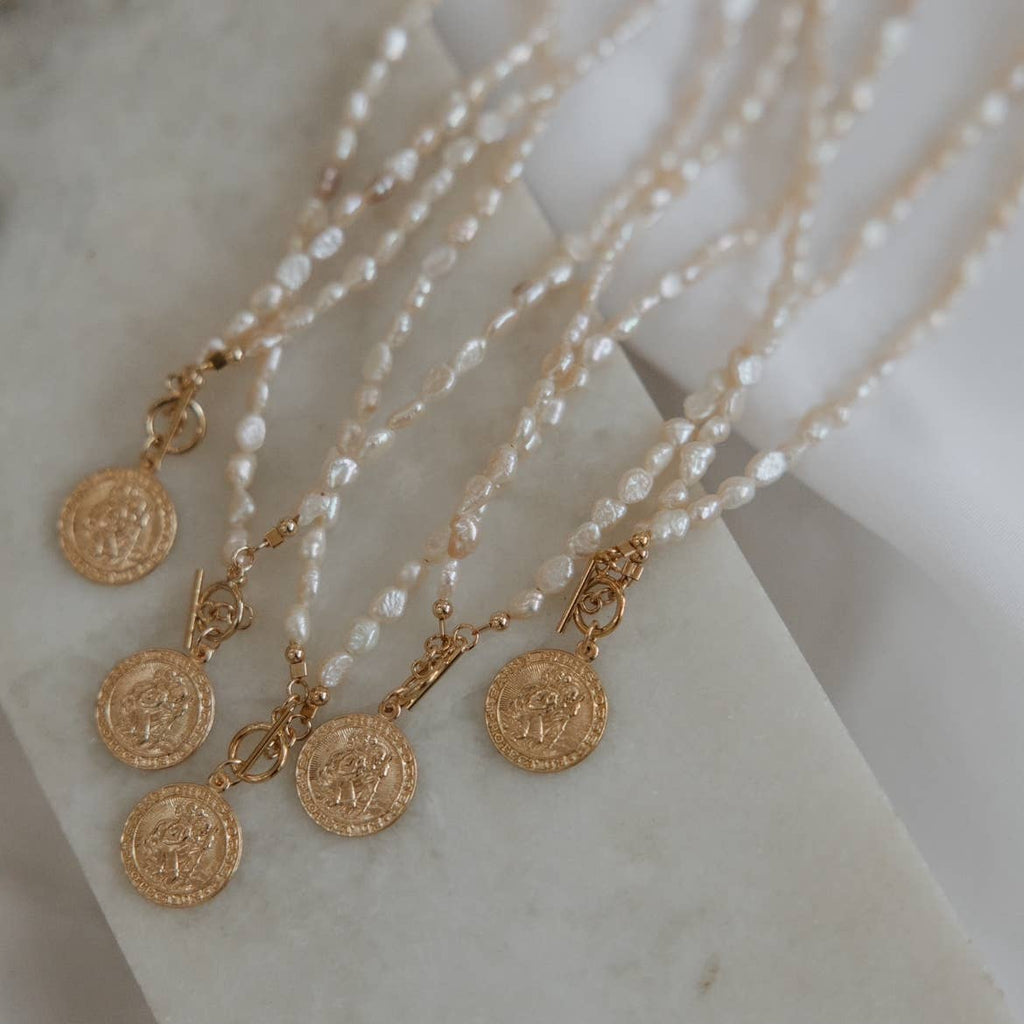 St. Christopher Toggle Pearl Gold Filled Necklace