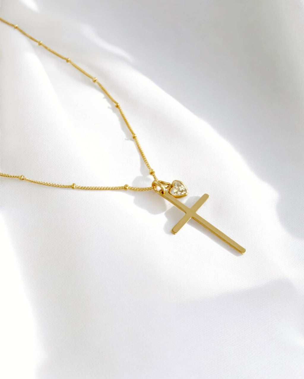 Cross + Heart Gold Filled Necklace