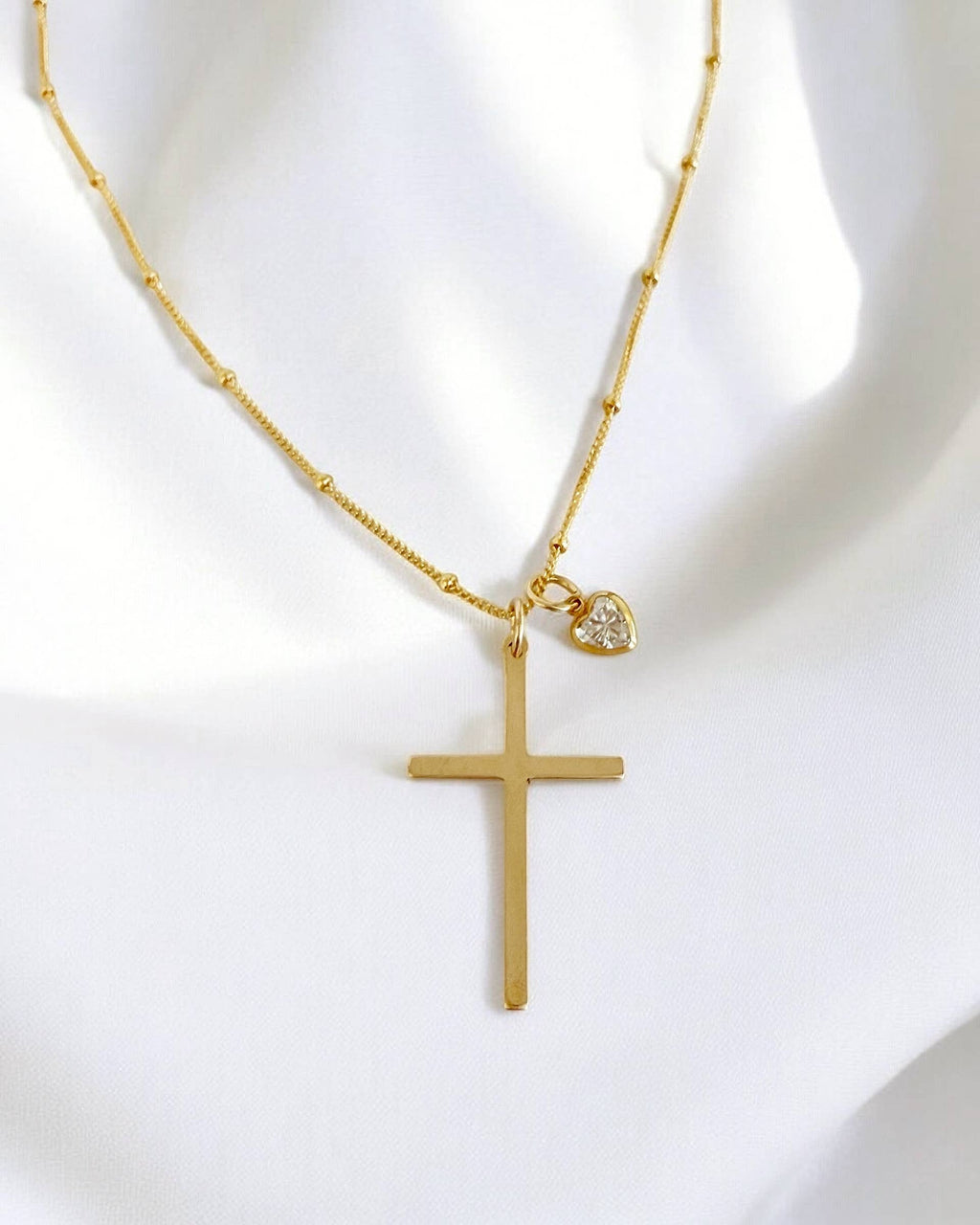 Cross + Heart Gold Filled Necklace