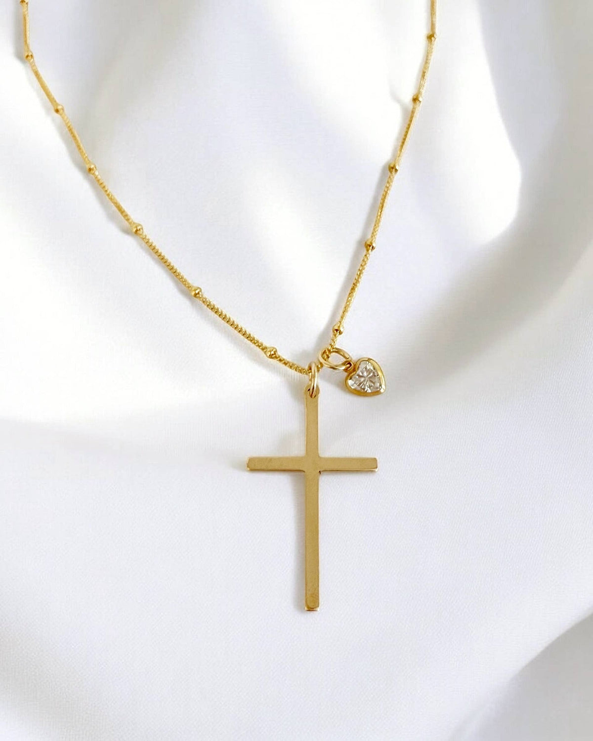 Cross + Heart Gold Filled Necklace
