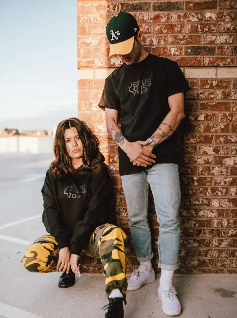 Jesus Loves You Black Puff Print Tee
