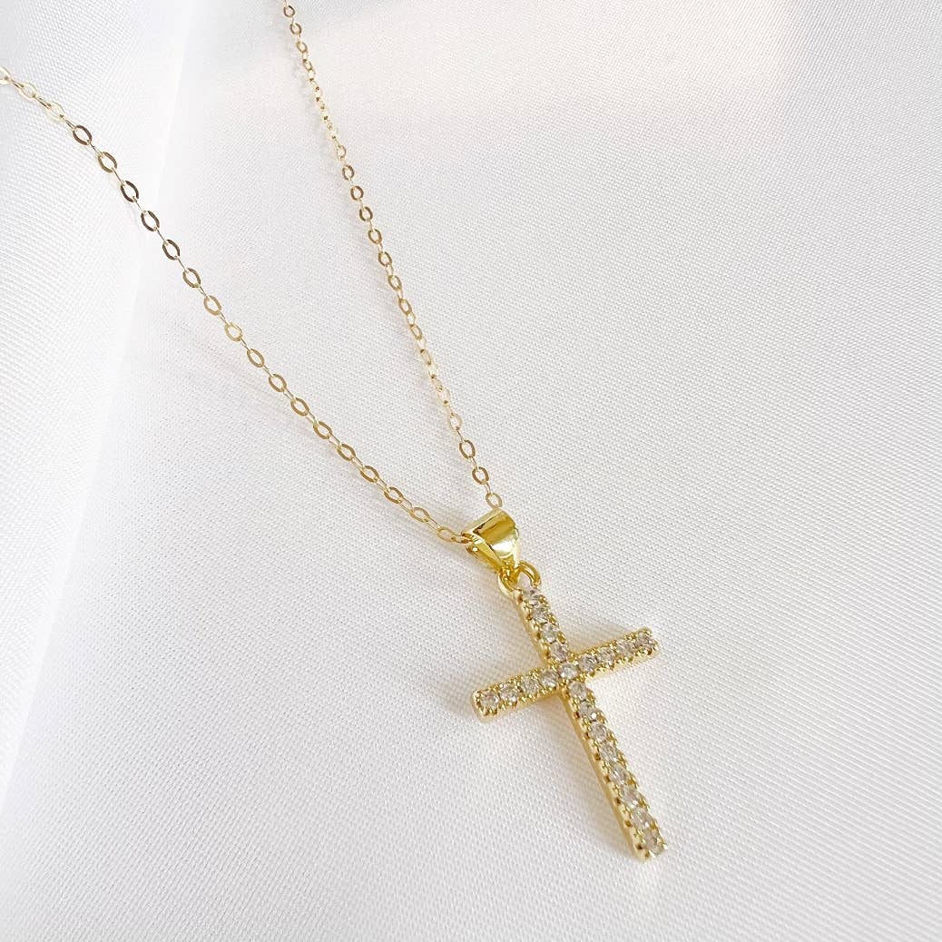 Gold Filled CZ Cross Necklace
