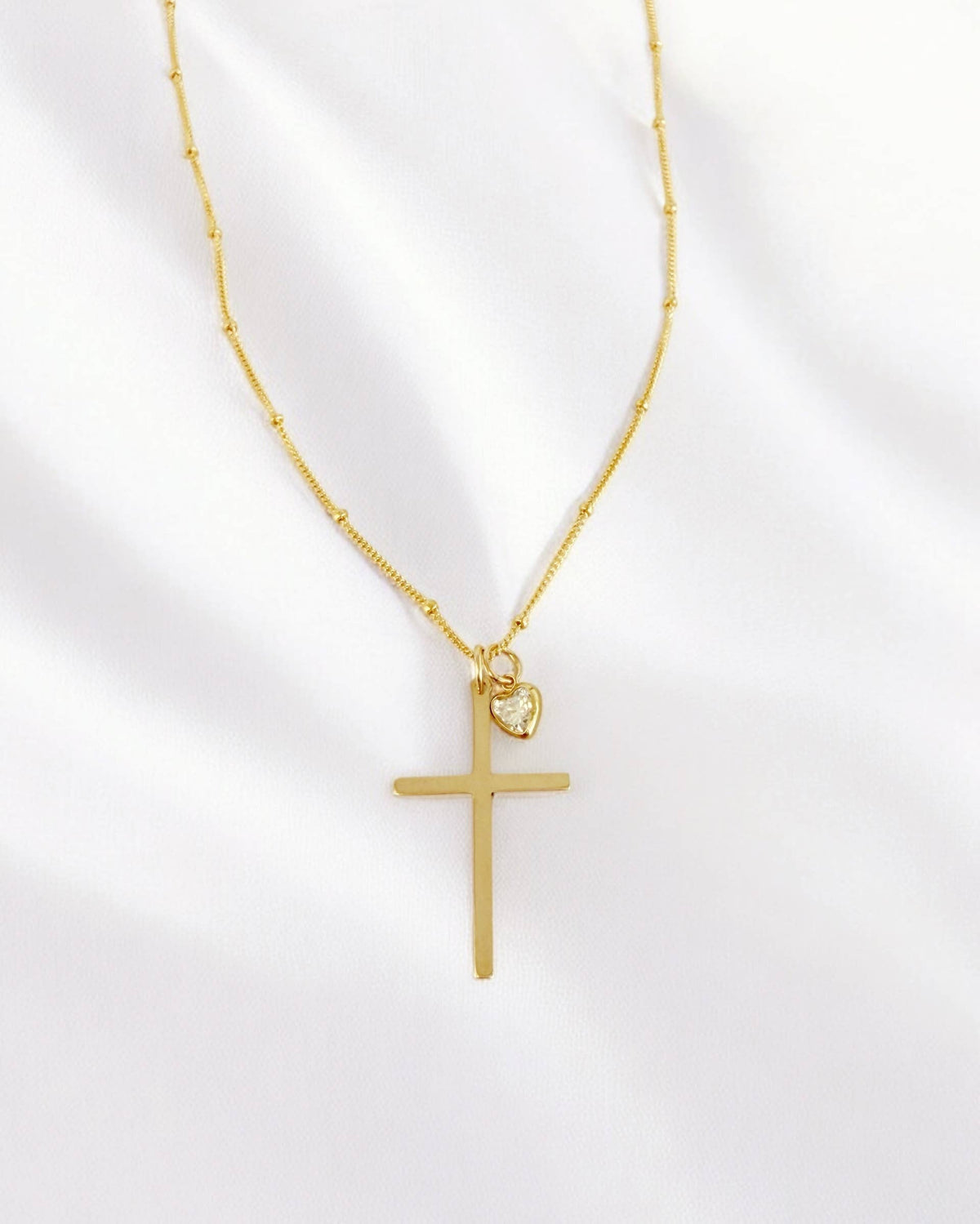 Cross + Heart Gold Filled Necklace